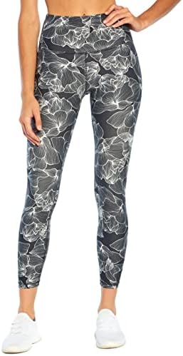 Balance Collection Womens Standard Contender Luxe High Rise Long Legging, Black Floral Outline, Small
