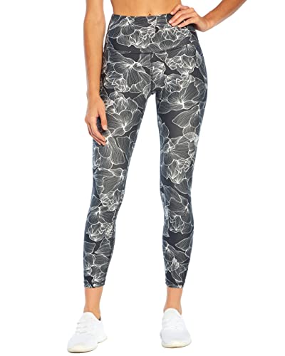 Balance Collection Womens Standard Contender Luxe High Rise Long Legging, Black Floral Outline, Small #TOP1