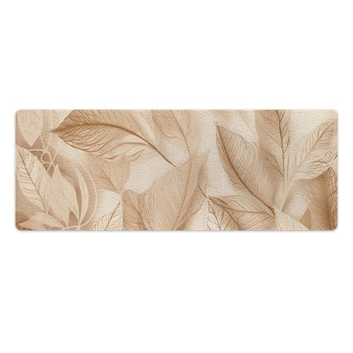 Tapis de souris grande taille motif feuilles beiges pour bureau et maison