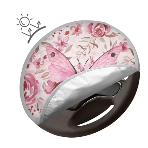 Image of Pink Butterfly Steering Wheel Cover Protector Personalized Steering Wheel Shield Reflect UV Sun and Heat Car Interior Accessories for Sun Heat Universal for Cars Truck SUV Van