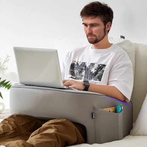 cooloo8 Soft Lap Desk Pillow for Adult, Extra Large Reading Pillow with Pocket, Arm Rest Pillow, Memory Foam Bed Rest Pillow can Reading, Working in Bed Floor Sofa (Grey) by cooloo8 - Used condition - US$76.99