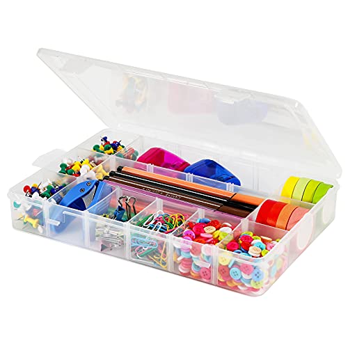 Image of Exptolii 18 Grids Plastic Organizer Box with Dividers, Clear Compartment Container Storage for Washi Tapes Beads Crafts Jewelry Fishing Tackles, Size10.8 x 7.7 x 1.7 in