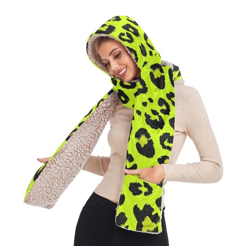 Bonnet d'hiver à capuche imprimé léopard vert pour femme - 5