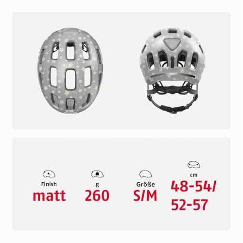 ABUS Fahrradhelm Youn-I 2.0 - mit Licht für Kinder, Jugendliche und junge Erwachsene - für Mädels und Jungs - Grau mit Stern-Muster, Größe S – Ansicht 5