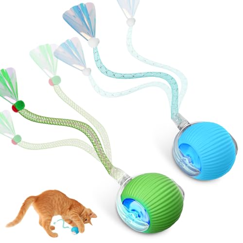 LITLBEST Interaktives Katzenspielzeug für Wohnungskatzen, Automatisches Spielzeug für Gelangweilte Erwachsene Wohnungskatzen, ntelligentes Rollballspielzeug für Kätzchen (Blau + Grün)
