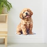 RoyoLam Sitting Dog Wall Decals Removable Golden Retriever Puppy Vinyl Stickers for Nursery Living Room and Kids Playroom Watercolor Home Pet Decor Peel and Stick Wall Art