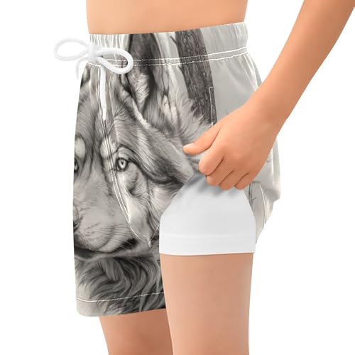 Mountain Wolf Boys Swim Trunks with Compression Liner Quick Dry Bathing Bottom Kids Beach Shorts2