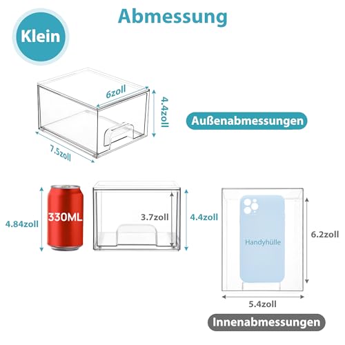 4 Stackable Storage Drawers, Acrylic Organiser with 32 Non-slip Mat
