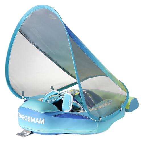 Image of Mambobaby Float Add Tail Baby Swim Float with Canopy Solid Pool Infant Swim Trainer Swimming Training Lying Air Free Water Floats Non-Inflatable Waist Swim Ring for Toddlers (Gradient)