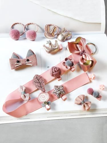 YouBella Hair Jewellery Clip Set for Baby Band for Girls (Pack of 18) (Pink) - Image 3