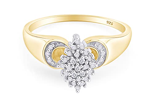 Round Cut White Natural Diamond Accent Cluster Engagement Ring For Women In 14k Gold Plated 925 Sterling Silver (Clarity : I2-I3, Color : I-J, 0.03 Carat Cttw)3