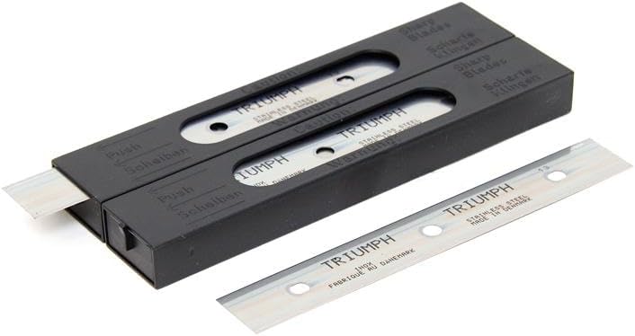 Triumph Stainless Steel Scraper Blades, 6 Inch, 0.15mm, 25 Blades per Box with Safe Dispenser, Black Box (2)
