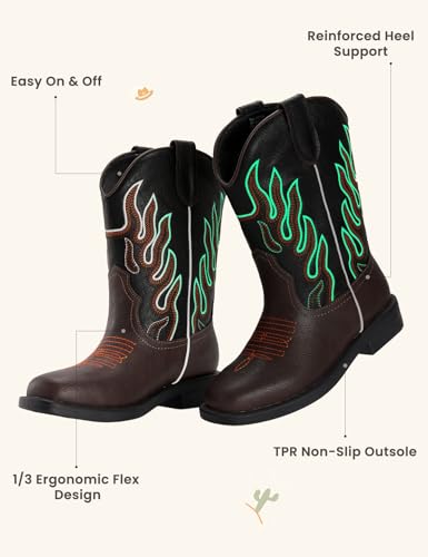 PATPAT Boys Cowboy Boots, Square Toe Mid Calf Embroidered Cowboy Boots for Toddler/Little Kid/Big Kid Western Riding Shoes4