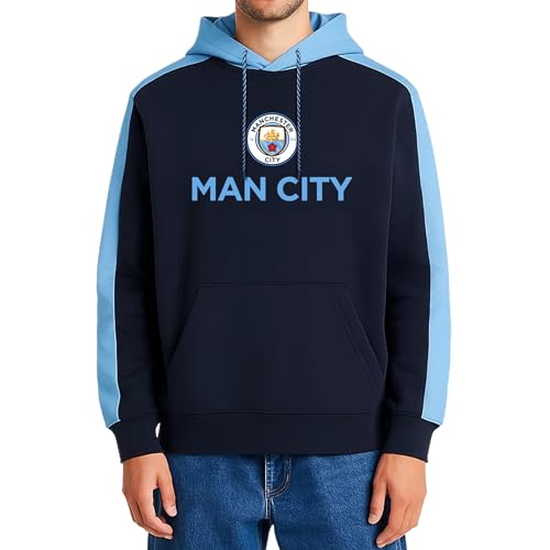 Icon Sports English Premiership Manchester City Mens Side Step Pullover Hoodie, Navy, Small