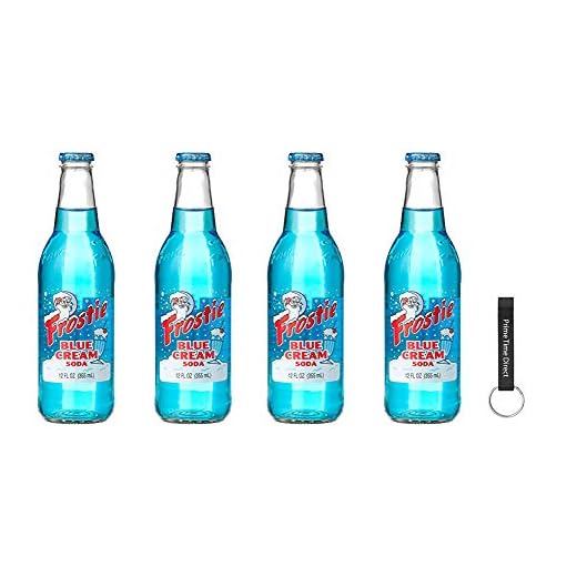 Frostie Blue Cream Soda, 12 Ounce (4 Bottles) Bundle with PrimeTime Direct Keychain Bottle Opener in a PTD Sealed Bag