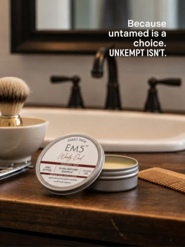 Image of EM5 Organic Beard Balm | Shape Style And Tame | Medium Hold & Shine | Long Lasting Fragrance | Mustache And Beards Wax For Him /Men (Leather Tobacco, Ocean Fresh, Woody Oud) | Pack of 3