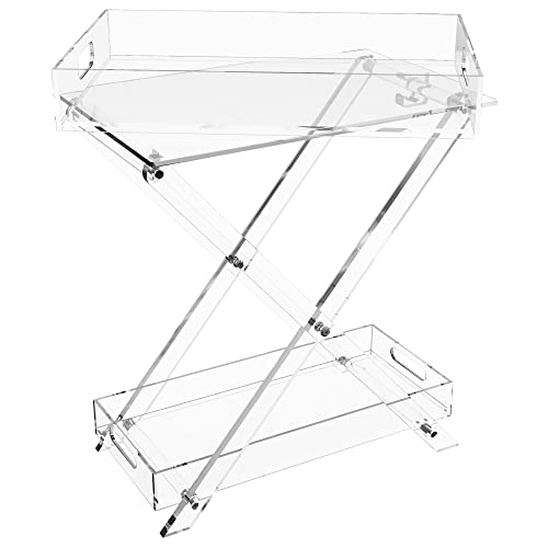 Crysfloa Tv Tray With 2 Removable Trays Acrylic Folding Tray Table Two Tier Serving Tray Top Foldable Nightstand For Bedroom Kitchen Acrylic Modern Furniture Space Saving Side Table Serving Food Trays #TOP20