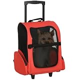 PawHut Transportín 2 en 1 para Mascotas Perro y Gato 42x25x55 cm Rojo