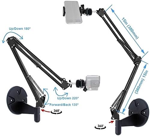 AceTaken 2in1 Wall Phone Mount,Overhead Camera Mount for iPhone Samsung Live Streaming,Baking,Craft,Videos,Online Lessons