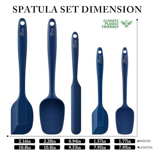 HOTEC Set di 5 spatole in gomma siliconica resistenti al calore fino a 315,6 °C, senza BPA, per cucina, cottura, miscelazione, per pentole antiaderenti, lavabili in lavastoviglie, blu classico - immagine 3