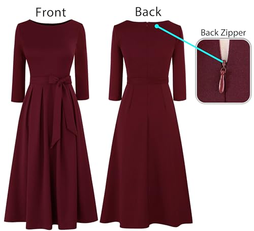 Image of VFSHOW Womens Work Business Casual Church Pockets Belted A-Line Midi Dress