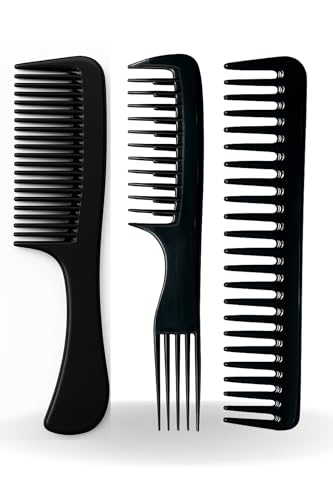 Pack Rizos Perfectos - 3 Peine Puas Anchas para Pelo Rizado Negro– Escarpidor y Batidor para Rizos, Volumen y Textura – Peine Pelo Rizado Hombre Mujer Profesional - Hecho en España