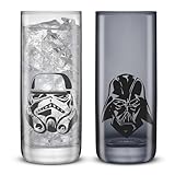 JoyJolt Star Wars Dark Side Monochrome Tall Drinking Glasses, 13oz Glass Tumbler Cup Set, Slim Darth Vader Tumbler, Kitchen Glasses Set of 2, Star Wars Gifts for Men Women and Adults