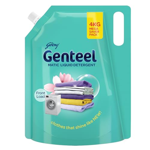 Image of Genteel Matic Liquid Detergent Refill Pouch for Front load Washing - 4kg | No Soda Formula | with Added Fabric Conditioner