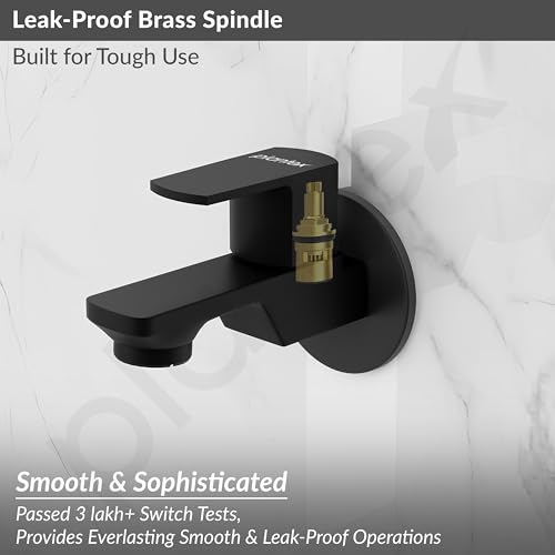 Image of Plantex Single Lever Water Tap for Bathroom with Water-Saving Aerator /Wall Mount Bib Cock with Wall Flange and Teflon Tape /Brass Spindle Bib Tap for Home (Saga-Black)