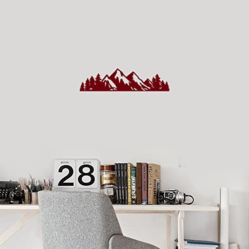 Image of Mountain Tree Forest Vinyl Decal for Car (Burgundy) (Set of 2) RV Camper Waterproof Small Mountain Car for Bumper Door Panel Car Decal Laptop Tuber Wall Window Phone Mug Accessory Decoration