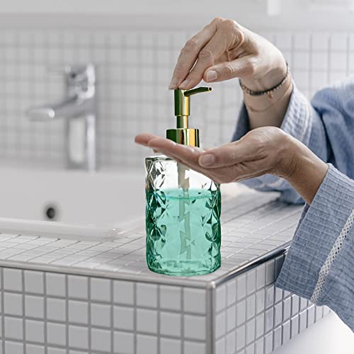 Crystal Glass Soap Dispenser, 330Ml/11Oz. Clear Glass Lotion Soap Dispenser With Gold Pump, Crystal Design Reusable Hand Soap Dispenser For Kitchen Dish Soap, Shower Gel, Shampoo #TOP7