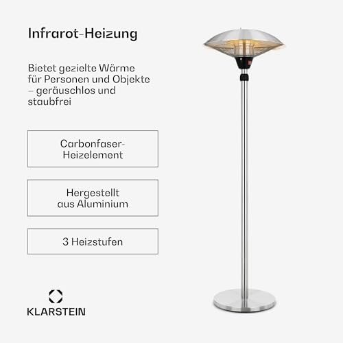blumfeldt Heat Guard • Heizstrahler • Terrassen-Heizpilz • Standheizer • IP44 • 3 Stufen: 900, 1200 und 2100 W • höhenverstellbar • witterungsbeständig • Aluminium-Standfuß • 1.8 m Netzkabel • silber - 2