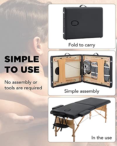 Sentiment 73 Inches Long 28 Inches Wide Folding Portable Massage Table With Carrying Case, Black #TOP6