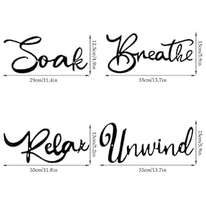 4 Pieces Bathroom Wall Decors Metal Relax Soak Unwind Breathe Wall Art Metal Bathroom Sign Hanging Black Bathroom Decor for Living Room Laundry Bathroom Spa Washroom Decorations Black
