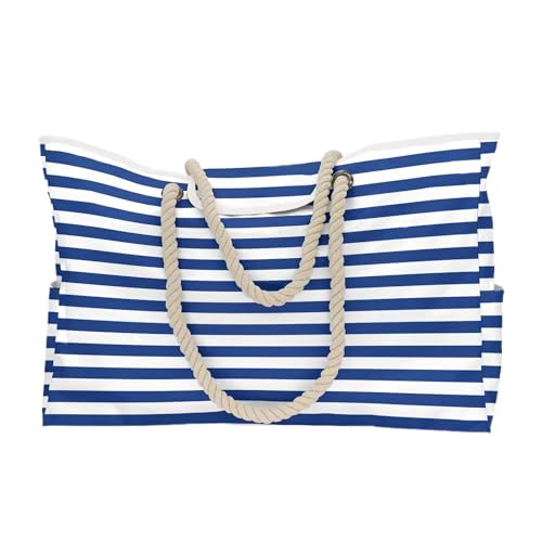 Oxford Cloth Beach Bag Open Pocket Summer Large Capacity Beach Bag Blue and White Striped Handbag