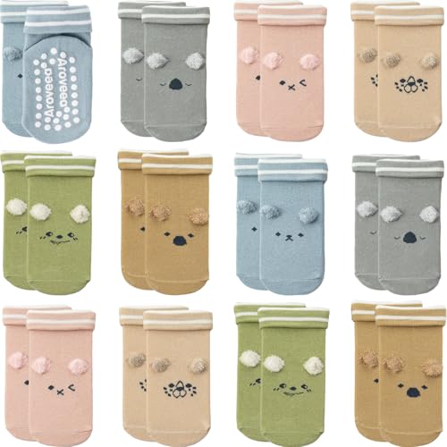 Image of Aroveea Non Slip Grip Ankle Baby Socks 12 Pack for Toddler Boys and Girls Kids Infant Baby Cute Cotton Socks