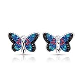 BLING BIJOUX Blue Rainbow Crystal Monarch Butterfly Earrings Never Rust 925 Sterling Silver Natural