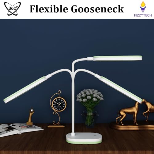 Image of fizzytech 360 Flexible LED Desk Lamp with USB Charging & Night Light - Touch Control Adjustable Desk Light for Reading, Studying, Office & Home Use (Green)