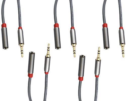 Image of C&E CNE724447 25ft(7.6M) 3.5mm Aux Male to Female Extension Stereo Audio Cable Grey (25 Feet /7.6 Meters) Compatible for iPhone, iPad or Smartphones, Tablets, Media Players (5 Pack)