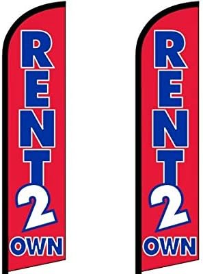 Rent 2 Own Feather Flags – 3 ft x 11.5 ft Outdoor Advertising Banners for Rental Services, Weatherproof Polyester, Pack of 2, (Mount & Poles Not Included)