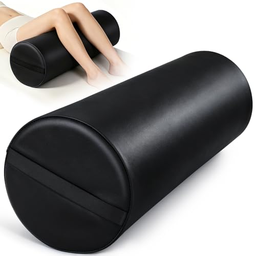 Image of Full Round Bolster Pillow, 26 inch x 9 inch PU Leather Massage Table Bolster with Strap Handle, Massage Pillow for Knee Back Ankles Pain Relief, Comfortable Leg Bolsters Cylinder Pillow for Home / Spa / Yoga