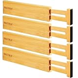 Secura Bamboo Drawer Dividers Organizer 4-Pack, Adjustable Drawer Separators Expandable from 12.0-17.1 inches for Kitchen, Office, Bathroom, Closet, Dresser