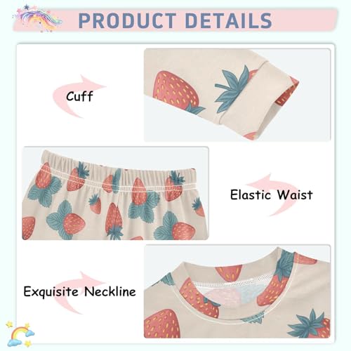 Pajama Sets Long Sleeve Sweet Fruit Strawberry Pattern Soft Comfy Sleepwear 2 Piece PJS 3-8T4