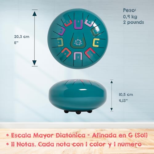 Miniatura 2 de Tambú. Tambor De Lengua De Acero. 8 Pulgadas 20 Cm . Tambor Metálico De Lengüetas 11 Notas. Handpan Drum, Instrumento De Percusión Metálico Turquesa