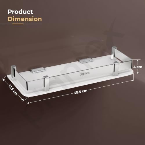 Image of Plantex Acrylic Multipurpose Bathroom Shelf /Rack for Living Room /Wall Mount Storage Shelf - Bathroom Accessories Items (White, 12x6 inches)