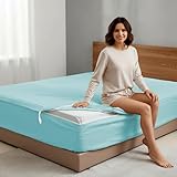 Zipper Fitted Sheet - Includes 1 Fitted Sheet Base & 2 Zip-On Sheets - Upto 16” in. Deep Pockets Full Size Zipper Fitted Sheet - Easy to Change, Sateen Cotton 600 TC Fitted Sheet - Aqua Blue