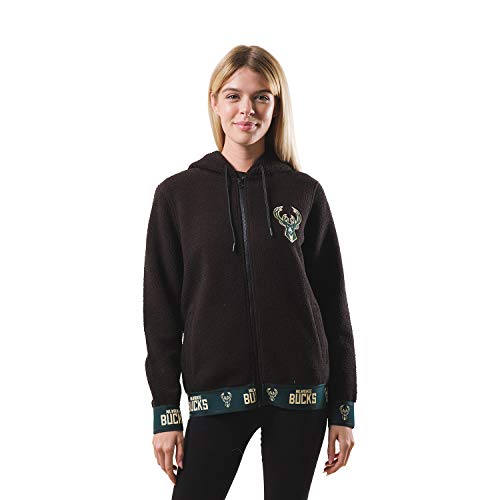 Ultra Game NBA Milwaukee Bucks Womens Full Zip Sherpa Jersey Hoodie with Team Logo, Team Color, Small