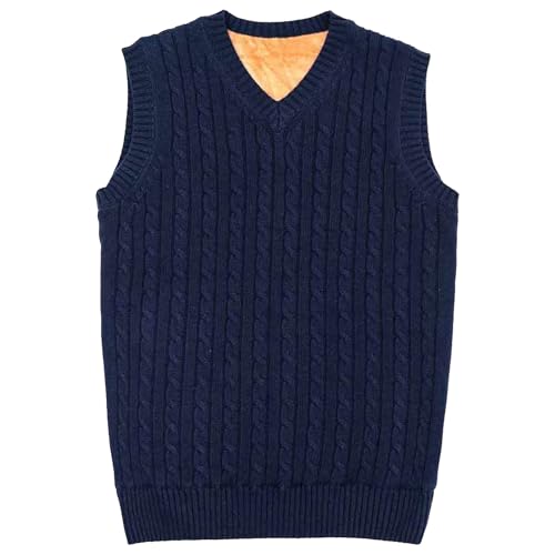 Mens Cable Knitted Thick Vest V Neck Fit Sleeveless Pullovers Wool Knitt Waistcoat Sweater