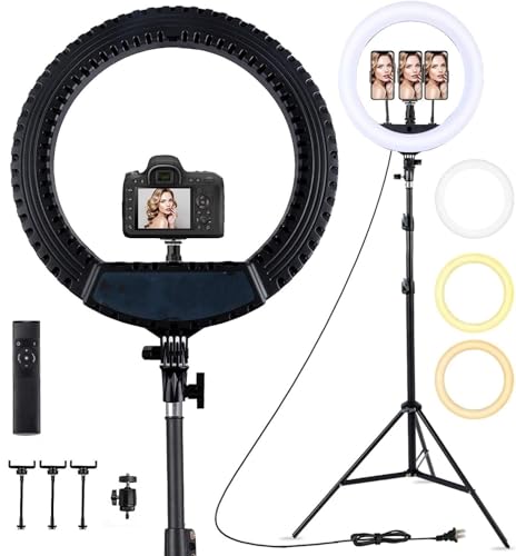 Image of KRLZ 18 inch LED Ring Light for Phone, Remote Lights Control, 2700-6500K, Tripod Light for iPhone Action Camera, for Studio Makeup TikTok YouTube Video Salon