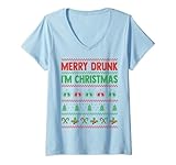 merry drunk i'm christmas - ugly sweater maglietta con collo a v